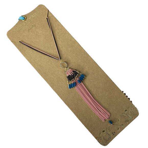 SHIRALEAH *NEW* Blush Pink Black Turquoise Sloan Chain Necklace Beaded Boho - Picture 1 of 6